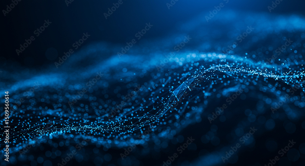 Aufkleber a dark blue abstract background with many small light blue dots and lines forming a network pattern