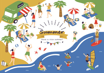 夏の海を楽しむ人々