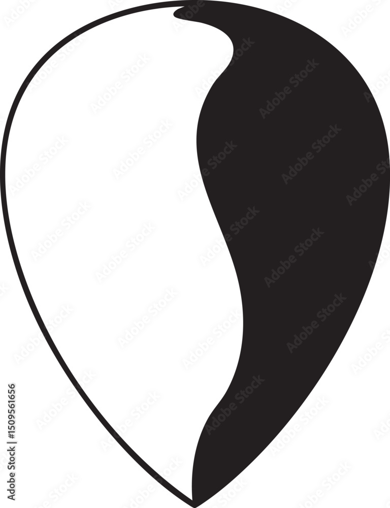 Poster stylized continuous white and black curve forms a balanced symbol.