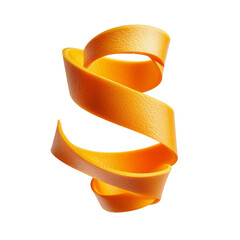 Vibrant orange ribbon spirals elegantly, showcasing its textured surface and bright color, evoking sense of freshness and creativity