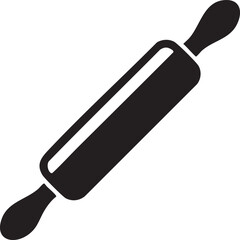 black rolling pin rests on a white surface.