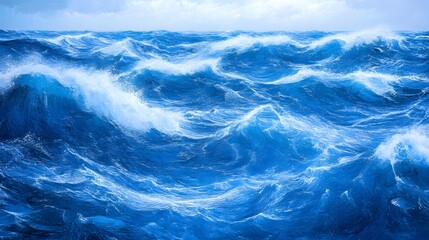 Dramatic Ocean Waves Crashing Blue Water Seascape
