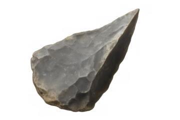 Hand axe made of stone from the paleolithic era isolated on transparent background, representing ancient tools and human evolution