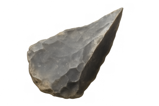 Hand axe made of stone from the paleolithic era isolated on transparent background, representing ancient tools and human evolution