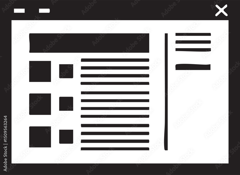 Poster minimalist webpage mockup displays a navigation bar and content area.