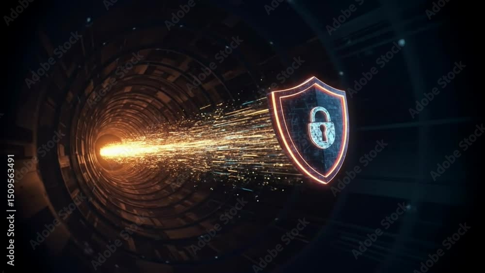 Aufkleber cybersecurity shield: data protection in digital tunnel a journey through secure networks