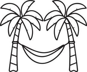 vector illustration of a hammock palm tree line art, palm tree clipart, hammock palm tree line art silhouette vector black and white
