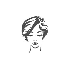 Vintage style illustration of a lovely lady. Black and white clip art. 