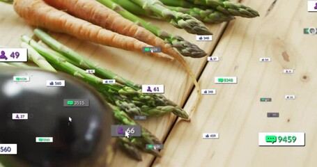 Purple follower icon popping on asparagus badges swirling counts rising showing engagement rise - Powered by Adobe