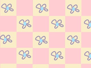 Pink and yellow checkerboard pattern with flower decoration