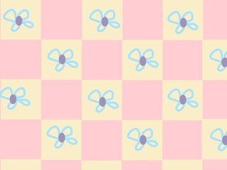 Pink and yellow checkerboard pattern with flower decoration