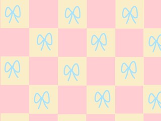 Pastel color checkerboard pattern with ribbon decoration