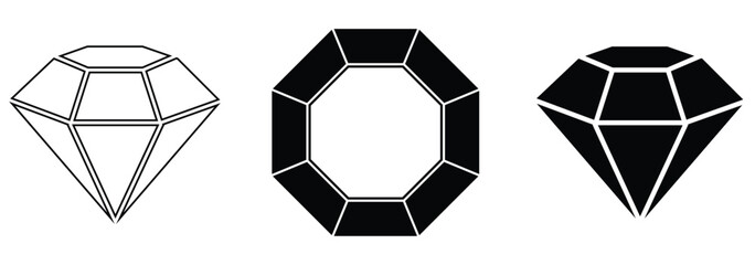 Diamond Vector Icon Set – Luxury, Brilliance, and Prestige. Diamond, and Download Black Icon Set. Minimalist Vector Symbols for UI, Web, and App Design. Eps 10