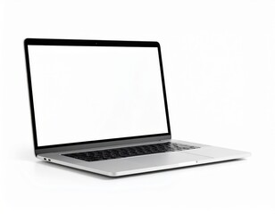Fototapeta premium Silver laptop with blank white screen on a clean white background angled view