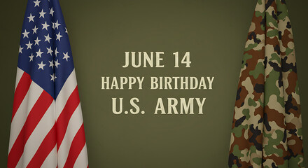 U.S. Army Birthday Graphic Background June 14th with American Flag and Camouflage