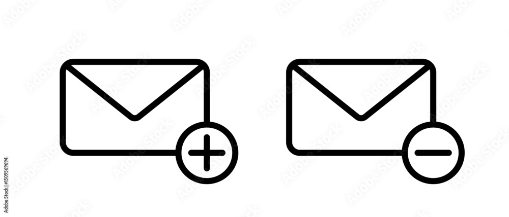 Poster add and remove message, email outline icon. create and delete envelope mail sign symbol