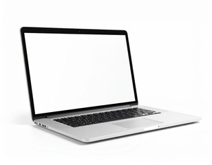 Sleek laptop with blank screen isolated on white showcasing modern design and technology