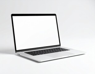 Sleek silver laptop with a blank white screen against a clean background