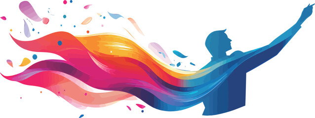 Vibrant illustration of a figure with flowing colors representing creativity and inspiration.