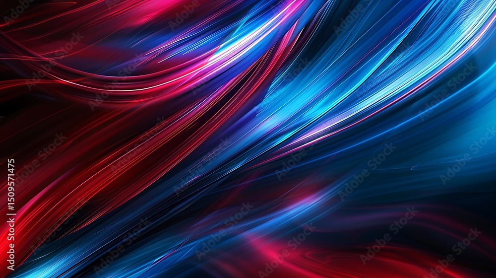 Poster abstract background with flowing red and blue light streaks creating a dynamic and vibrant pattern