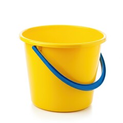 Yellow bucket isolated on white background for cleaning, gardening, and storage.