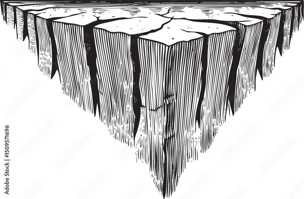Poster stark fractured cliff face extends vertically into darkness.