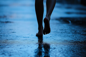 Woman walking barefoot silhouette