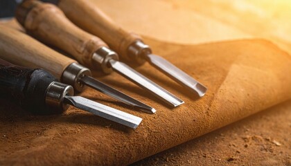 Close Up Carving Tools On Leather