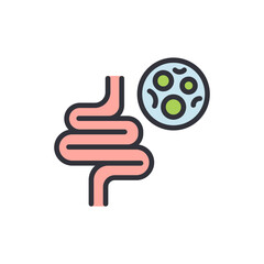 Depiction Of Human Intestine With Microorganism On A Transparent Surface