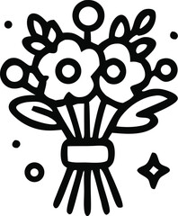 Black and white bouquet of flowers illustration suitable for wedding invitations, greeting cards, stationery, and floral themed designs