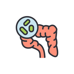 Intestine Colon Checkup Concept Displaying Gut Microbiome With Magnifier