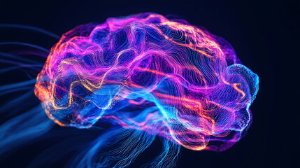 Vibrant Neurological Brain Model with Illuminated Neural Pathways
