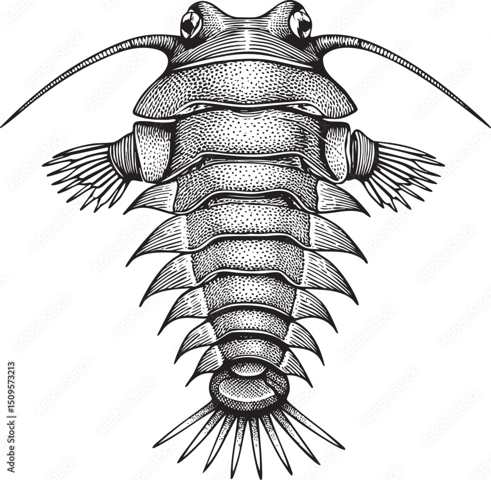 Poster stylized of a segmented arthropod facing forward.