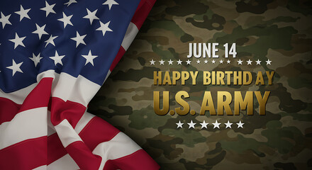 U.S. Army Birthday June 14 Commemoration Background with American Flag and Camouflage Design