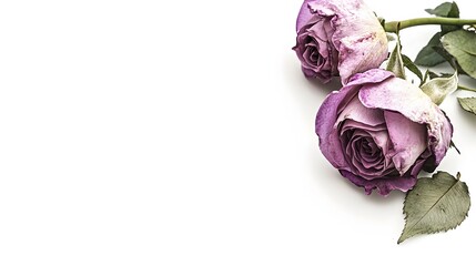 Two Dried Purple Roses White Background Floral Photography