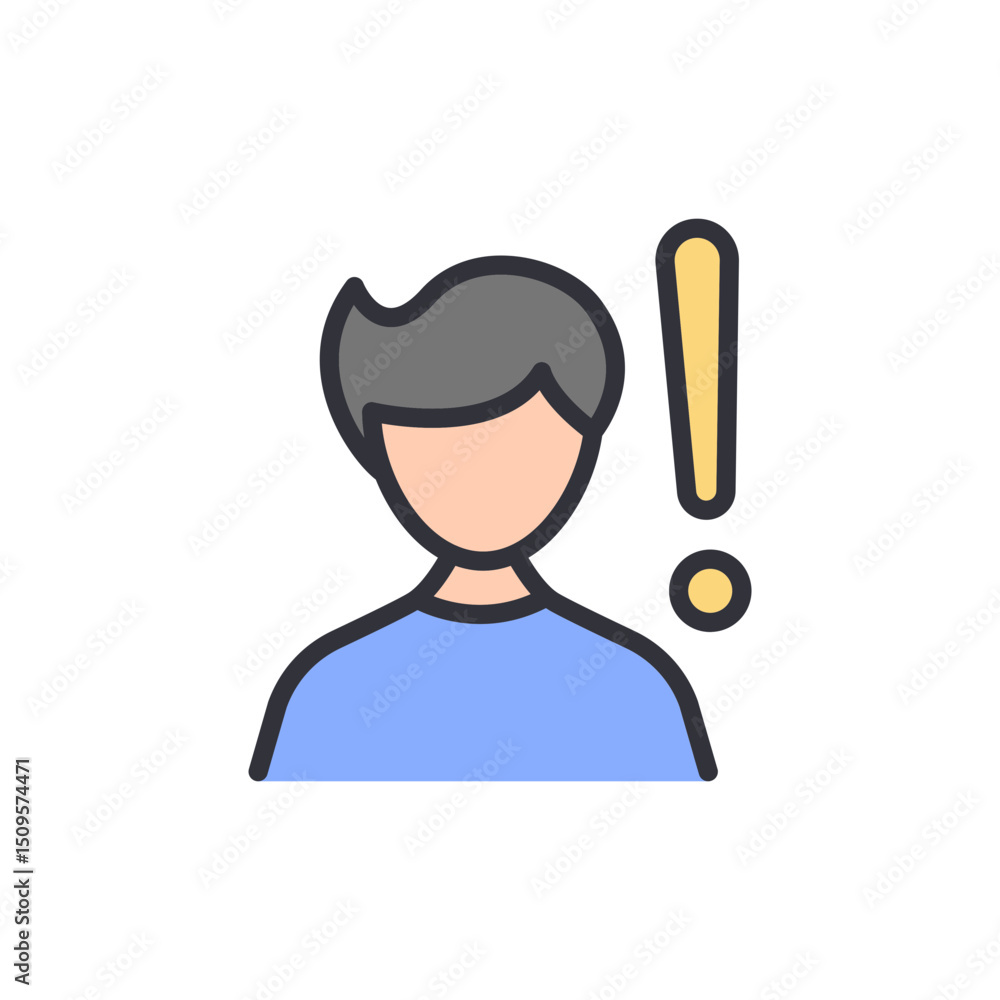 Poster man with exclamation mark depicting attention warning alert concept
