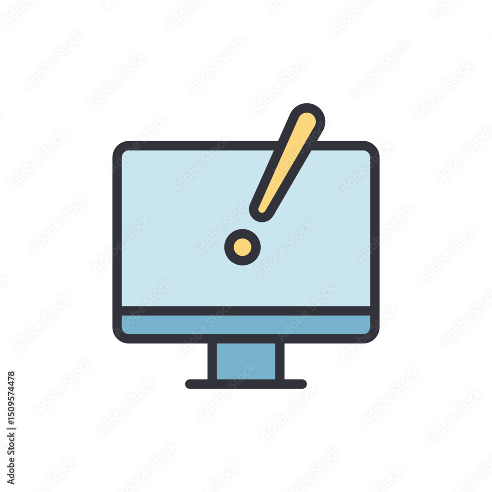 Poster computer screen displaying exclamation point sign for system alert