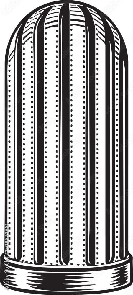 Poster tall cylindrical structure with vertical lines and a textured surface.