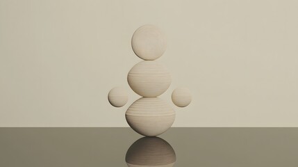 Beige Sphere Balance Abstract Minimalist Art 3D Render