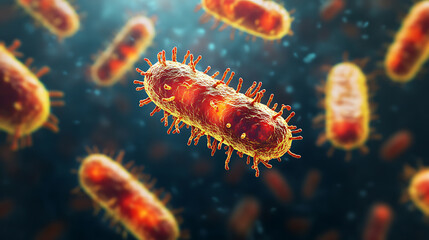 Microscopic View of Bacteria with Protruding Appendages