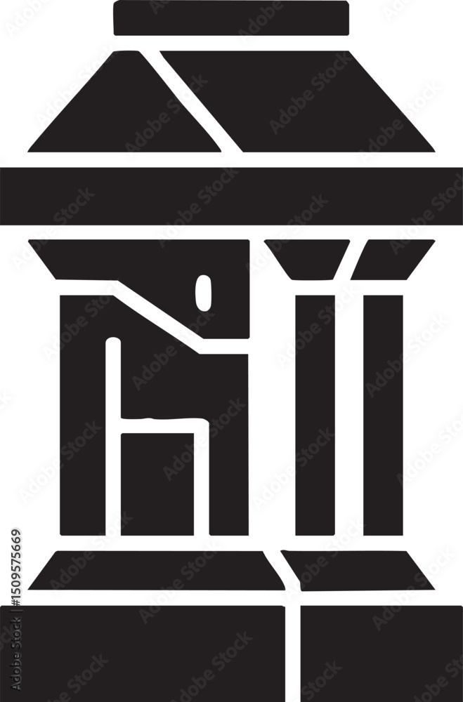 Poster stylized white cube with a rectangular opening sits atop a cylindrical container.