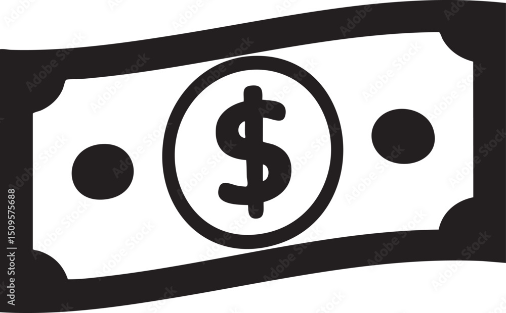 Poster stylized dollar sign is prominently displayed on a rectangular currency note.