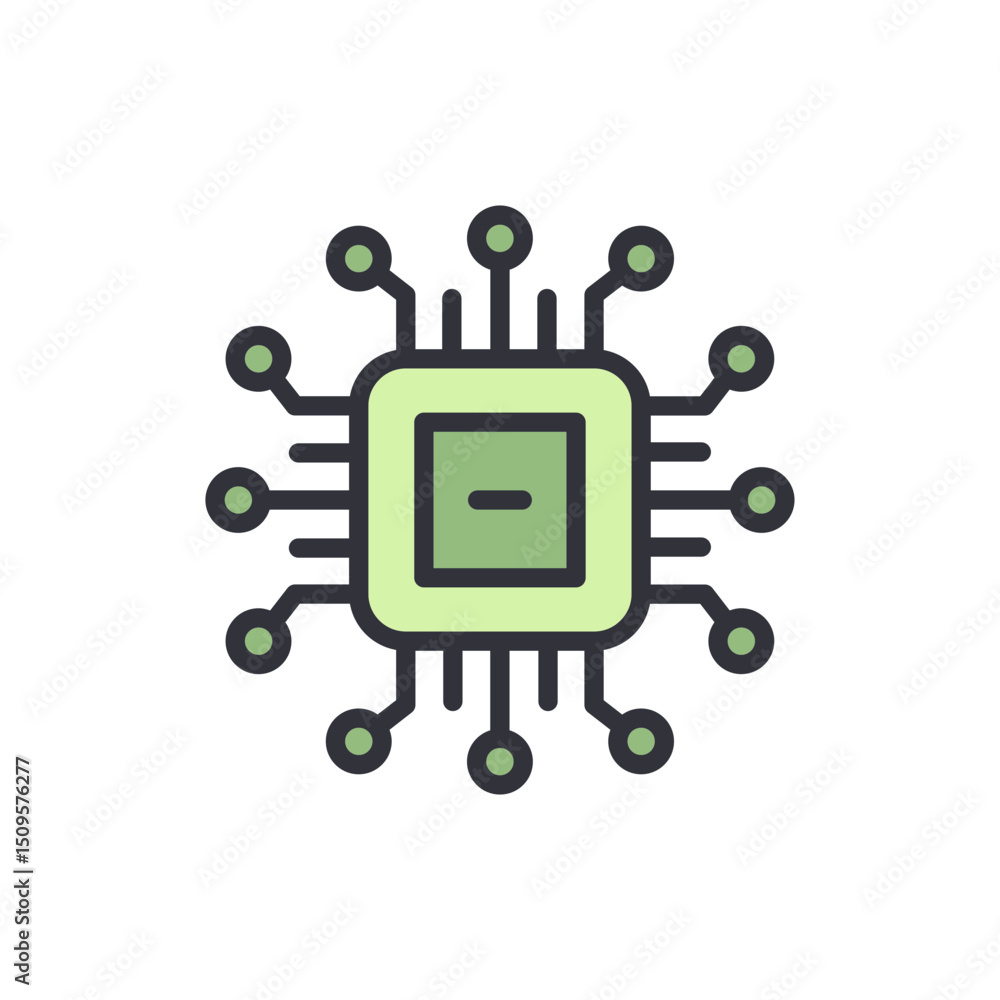 Poster minimalist microchip illustration with connecting lines and rounded edges