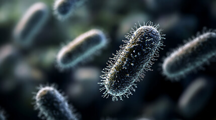 Fototapeta premium Microscopic View of Bacteria: Rod-Shaped Microorganisms with Surface Projections