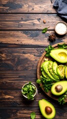 Fresh avocados beautifully displayed on wooden table perfect for vegan recipes and ideas