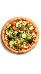 Delicious vegetable pizza topped with fresh ingredients and melted cheese on a plate