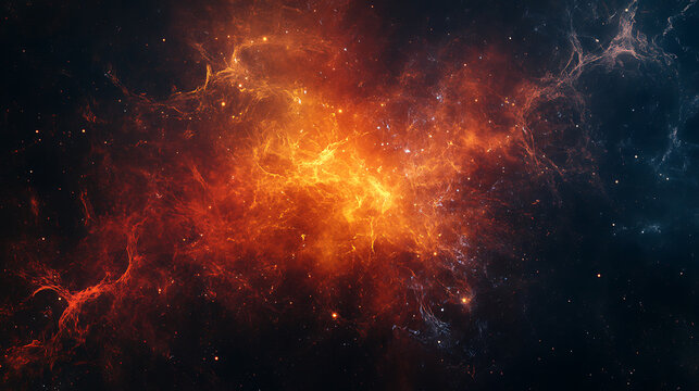 Vibrant Cosmic Nebula with Fiery Orange and Red Hues