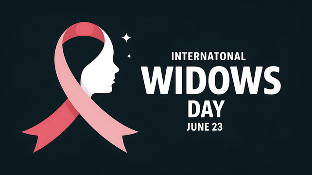 Peaceful feminine profile created with a single ribbon line for International Widows Day on June 23, with bold typeface and dark elegant background