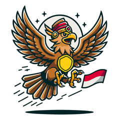 Obraz premium Garuda Pancasila Cartoon Graphic With Indonesian Flag And Circular White Background