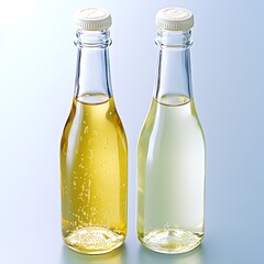 Elegant Glass Bottles Displaying Flavored Drinks on a Serene Backdrop